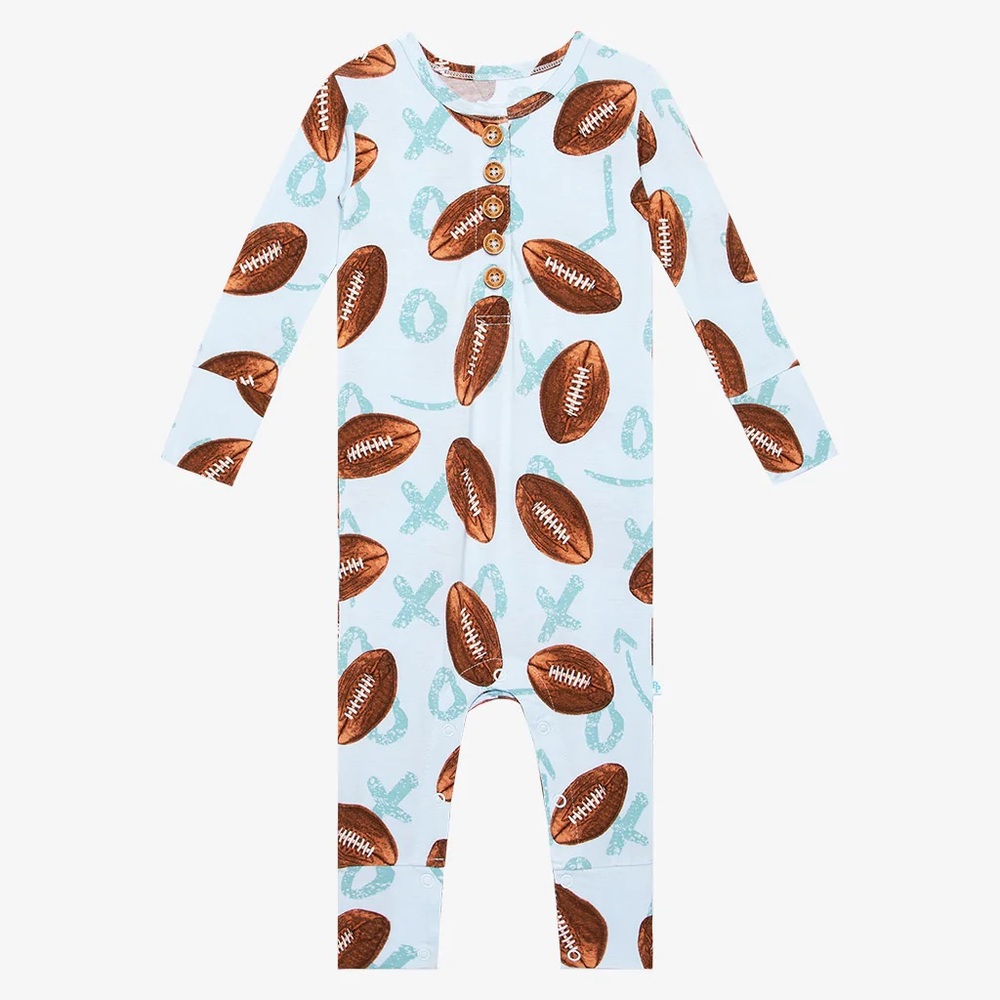 Posh Peanut - football 9-12m Romper  (Bamboo)